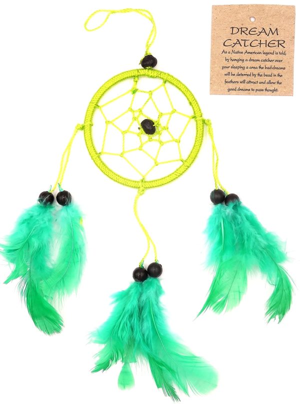 Atrapasueños Verde Hecho a Mano Attrape Vientos Trampa Cauchemars Plumas Sueños Dreamcatcher Pequeño Anti Dragón Indio Embalaje Deteriorado Discount